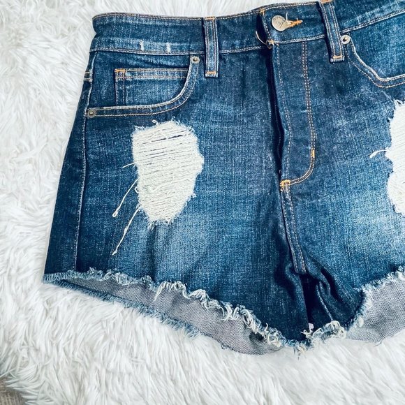 Guess Dark Blue Cutoff Distressed Jean Shorts Blue - Picture 2 of 8